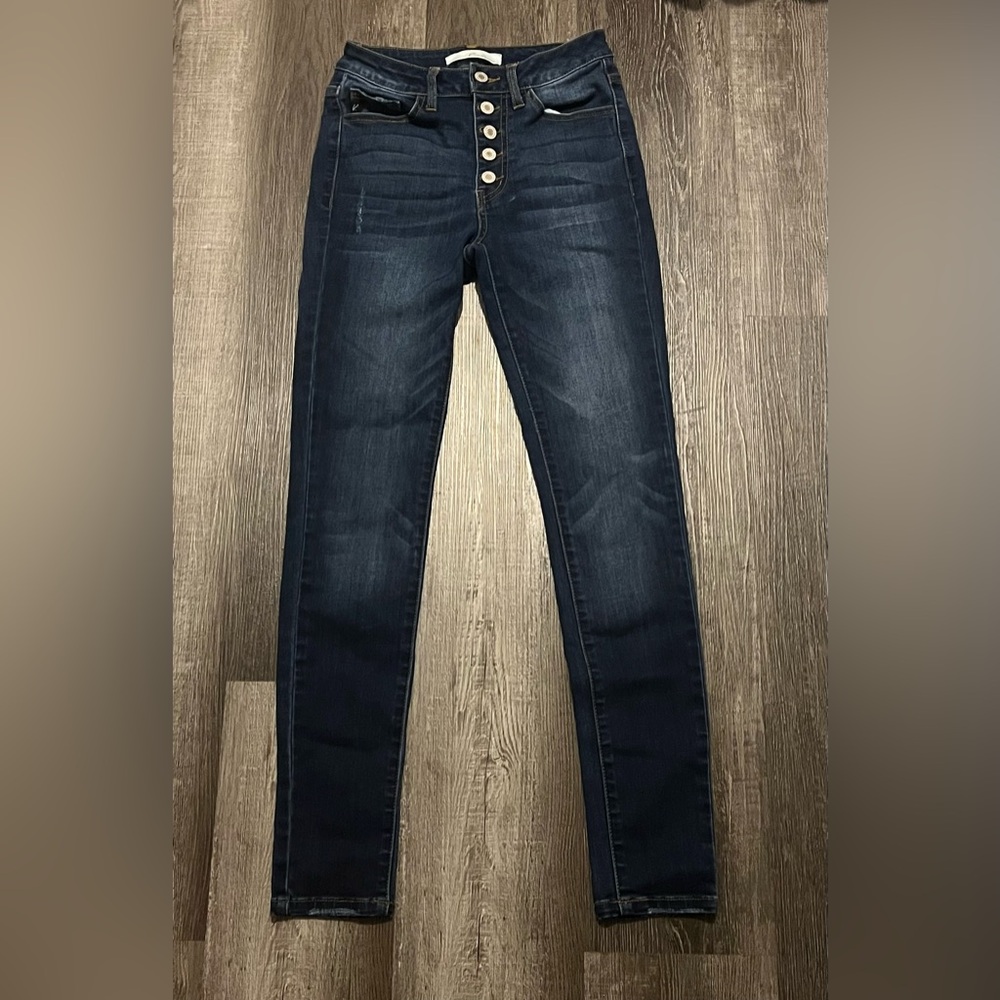 KanCan Womens Jeans Size 3/25 Dark Wash Estilo Button Fly Stretch Logo